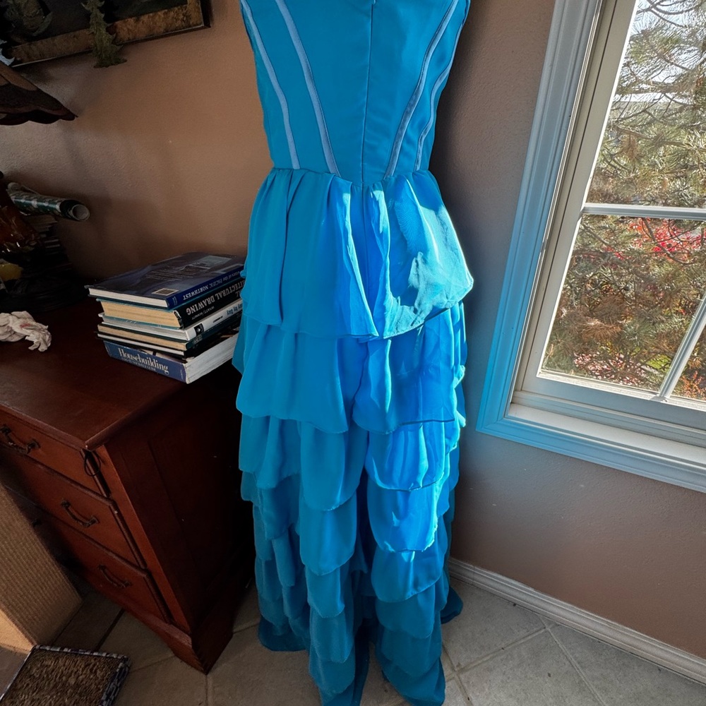 Strapless Blue Ruffled Gown - Picture 4 of 7